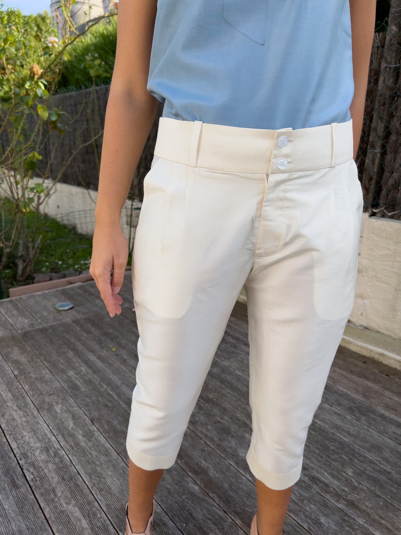 DOROTHY pantalon 100% soie taffeta 7/8eme blanc image 4