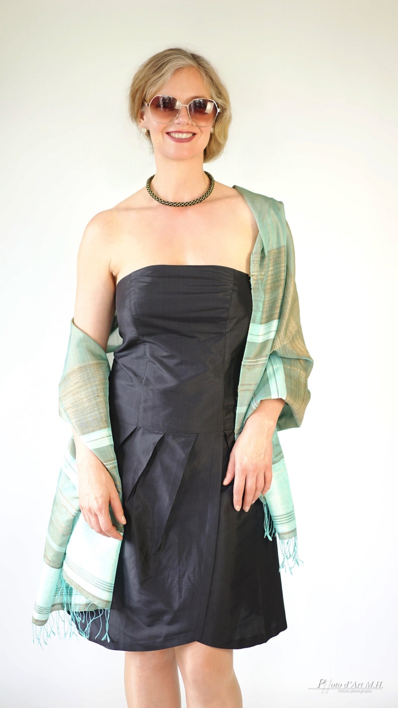 BELLA black silk dress 100% natural taffeta silk image 2