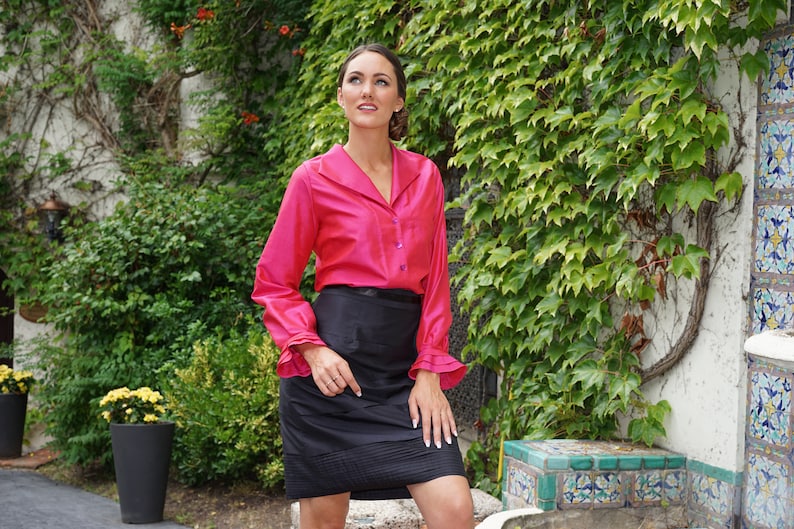 ADRIANA black pure silk skirt 100% natural taffeta silk image 5