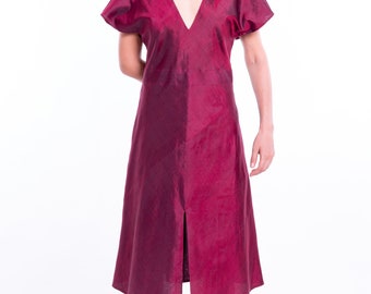 CAROLE red silk dress - 100% natural chiffon silk