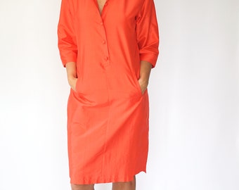 ATHALIA robe chemise orange pure soie taffeta naturelle - corail orange