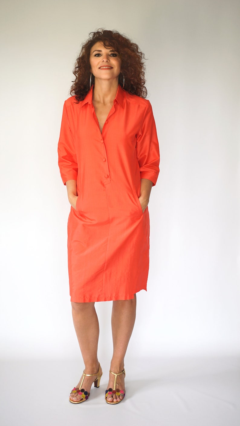 ATHALIA robe chemise orange pure soie taffeta naturelle corail orange image 1
