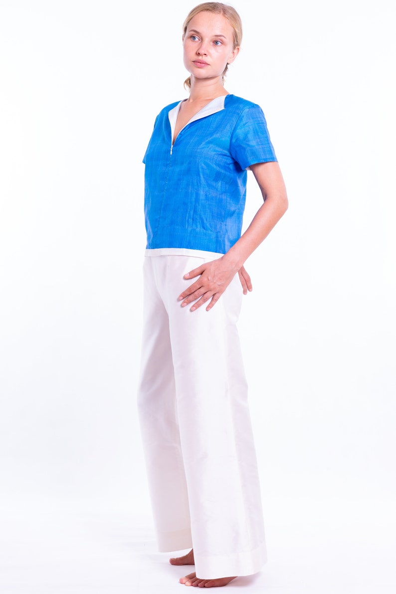 AMELIA blue silk top 100% natural fine silk image 2