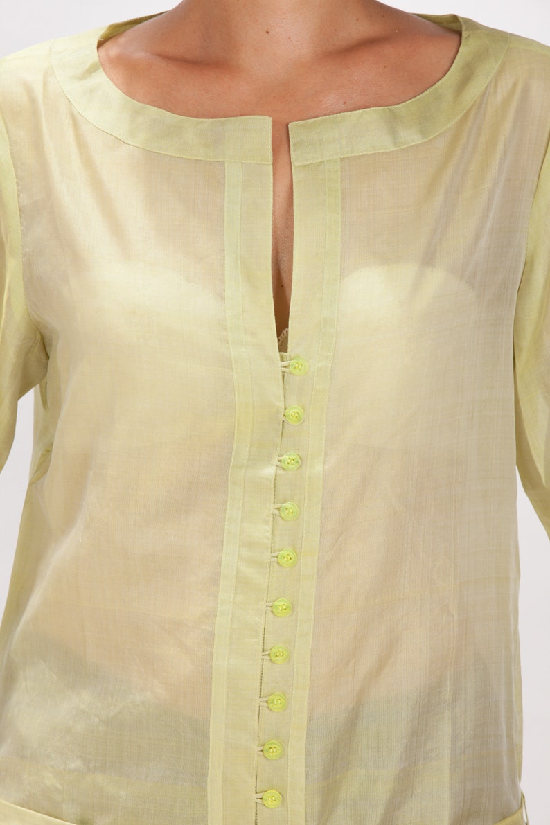 SHANTI green silk tunic 100% natural chiffon silk image 3