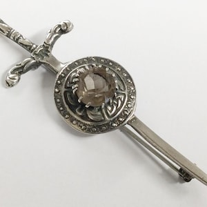 Vintage Sterling Silver & Citrine Sword And Boss Brooch Pin By Robert Allison 1962 7g