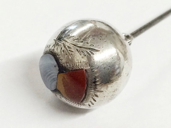 Antique Sterling Silver & Scottish Agate Hat Pin … - image 2