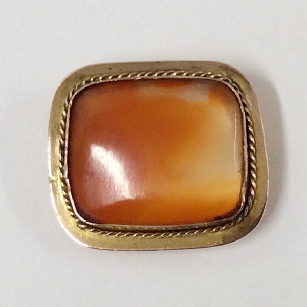 Antique Georgian Rolled Gold & Scottish Agate Brooch Pin Circa 1880