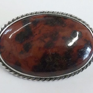 Antique Sterling Silver & Scottish Agate Brooch Pin Circa 1930 10.9g