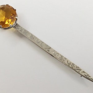 Antique Large Sterling Silver & Citrine Glass Scottish Kilt Brooch Pin Circa 1910 11.4g