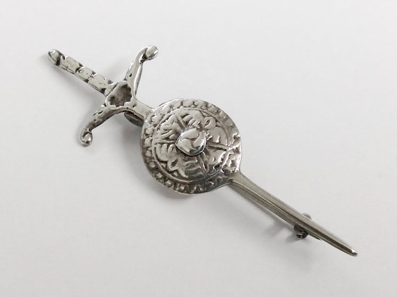 Antique Iona Design Sterling Silver Sword & Shiel… - image 1