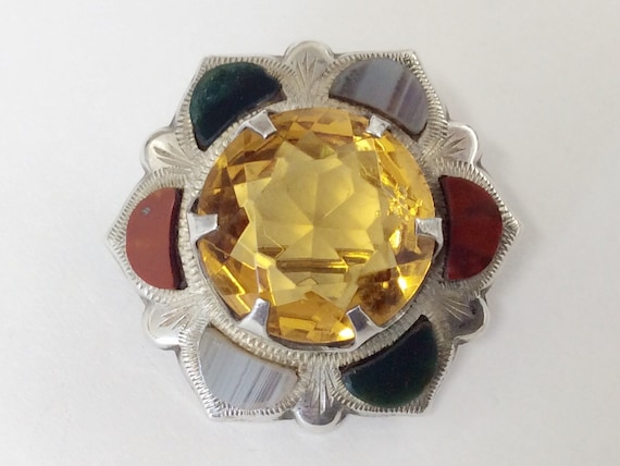 Traditional Antique Sterling Silver Citrine Glass… - image 1