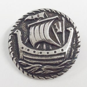 Antique Alexander Ritchie Design Sterling Silver Longship Viking Brooch Pin Circa 1900