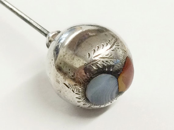 Antique Sterling Silver & Scottish Agate Hat Pin … - image 1