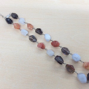 Vintage Montrose, Carnelian & Smoky Quartz Bead Necklace With Sterling Silver Catch 1980