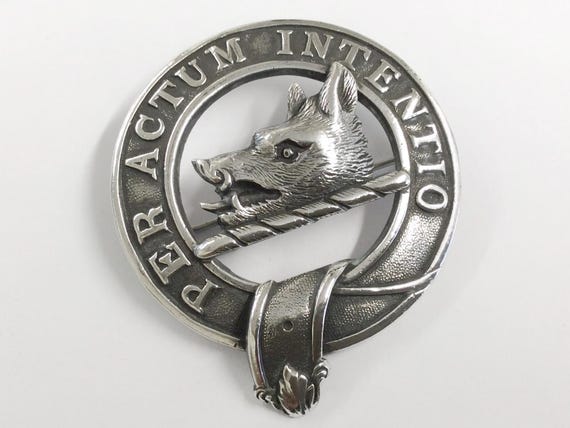 Heavy Antique Solid Sterling Silver Urquhart Clan… - image 1