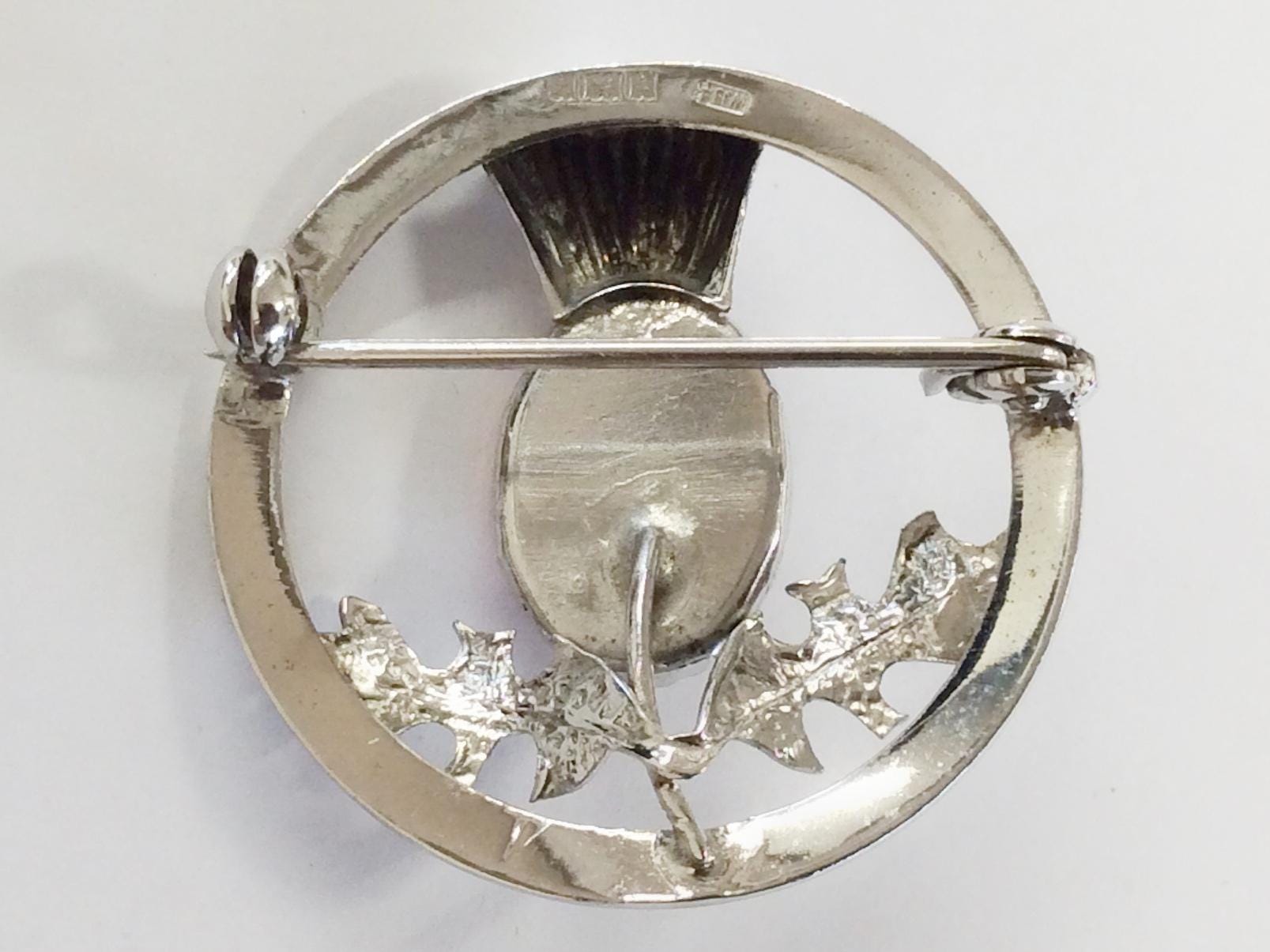 Broche Vintage Chardon Plaqué Argent Avec Strass - Style Art Nouveau - Angleterre - Occasion