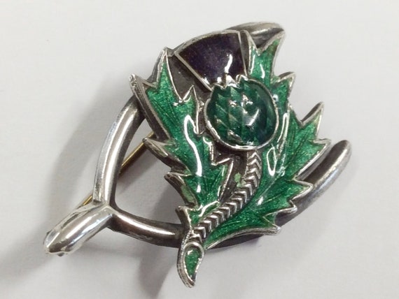 Antique Silver & Enamel Scottish Thistle Wishbone… - image 2