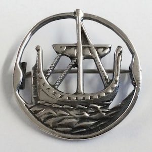 Vintage Sterling Silber Iona Design Wikinger Schiff Brosche Pin by Shipton & Co 1949