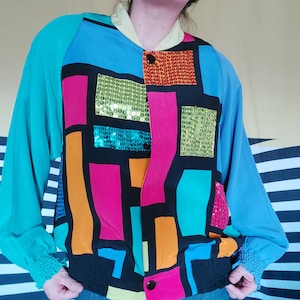 90&#39;s Colorblock Silk Bomber Jacket
