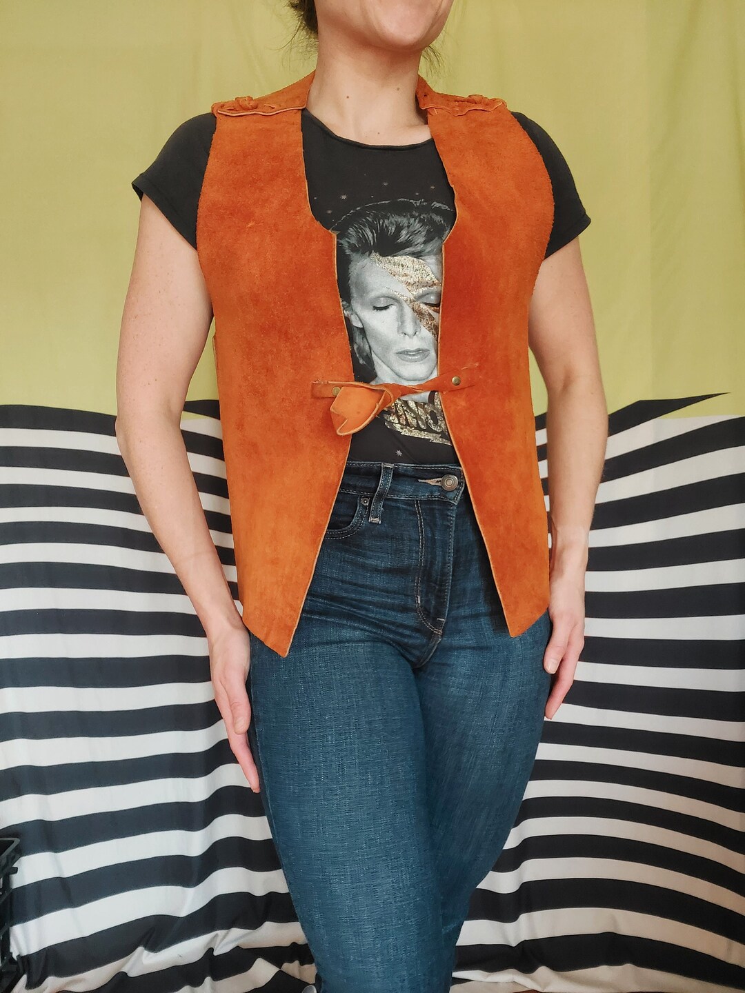 60s/70s Orange Leather Hippie Vest Etsy