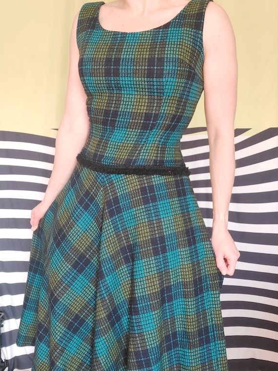 50's Blue and Green Plaid Jumper Dress