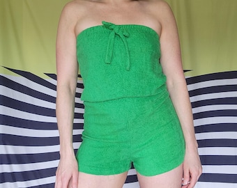 80-tals grön Terricloth Roller Girl Romper