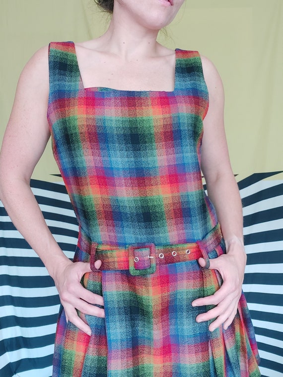 90's Esprit Rainbow Plaid Pleated Jumper