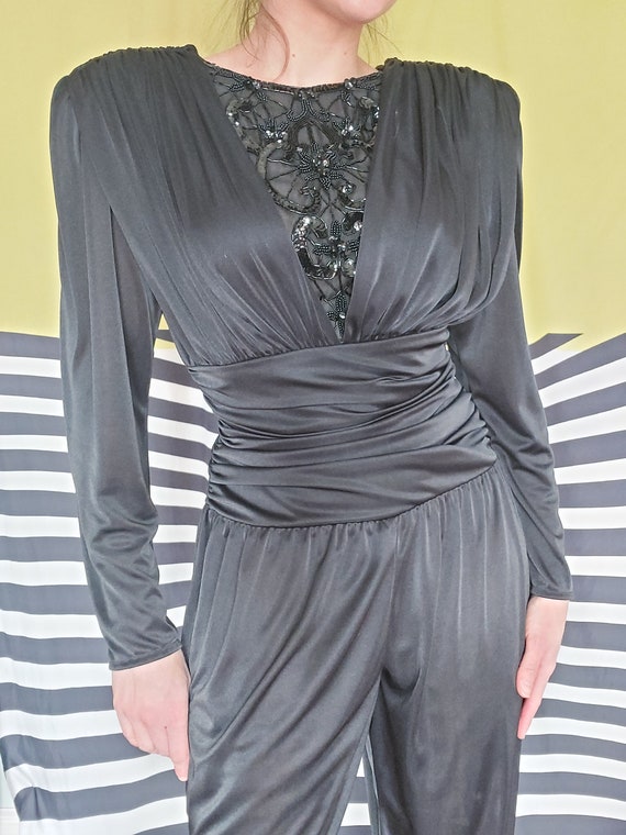 1980s Scaasi Gold Sequin & Net Jumpsuit