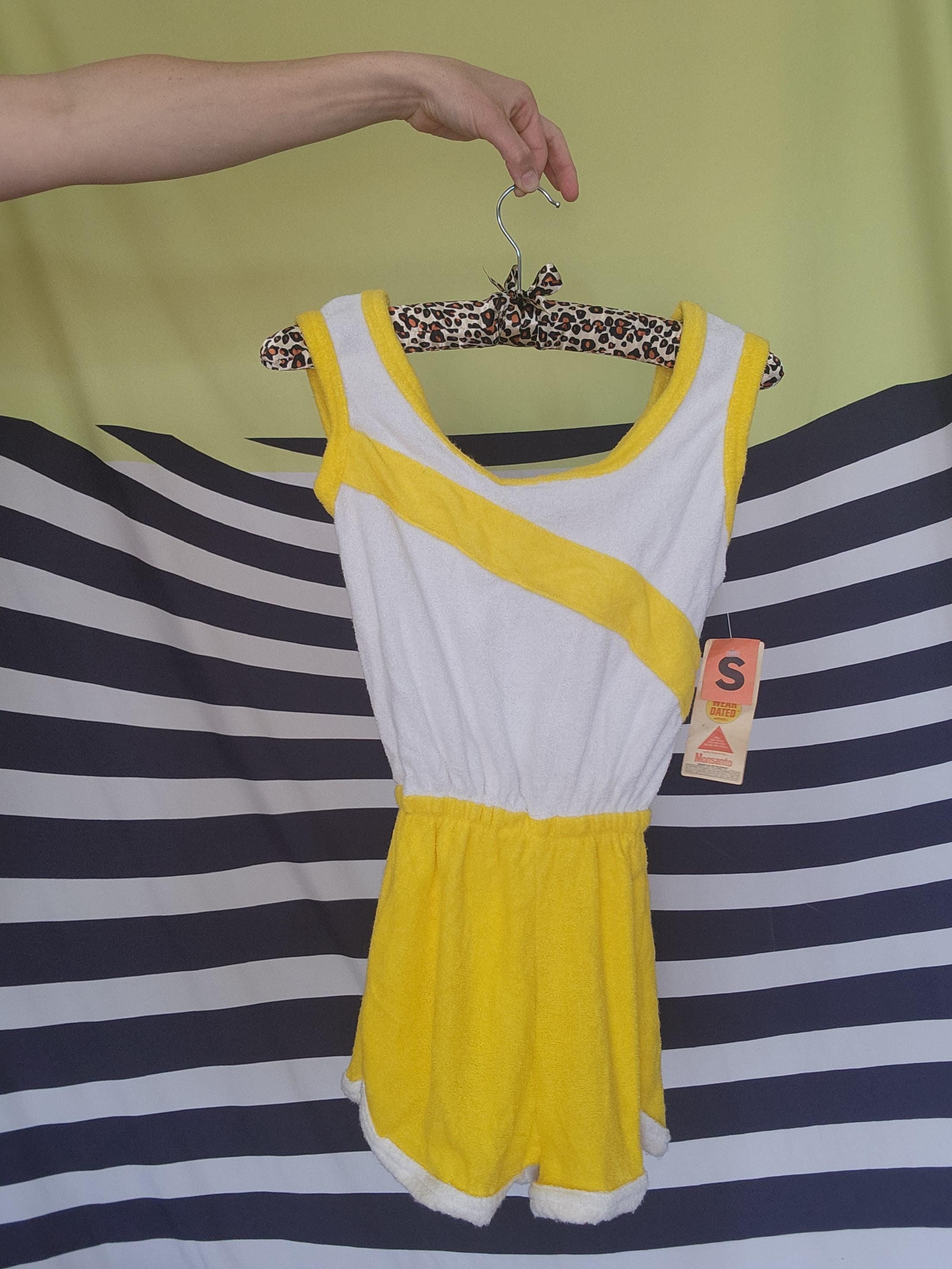80's Yellow and White Terry Cloth Roller Girl Romper