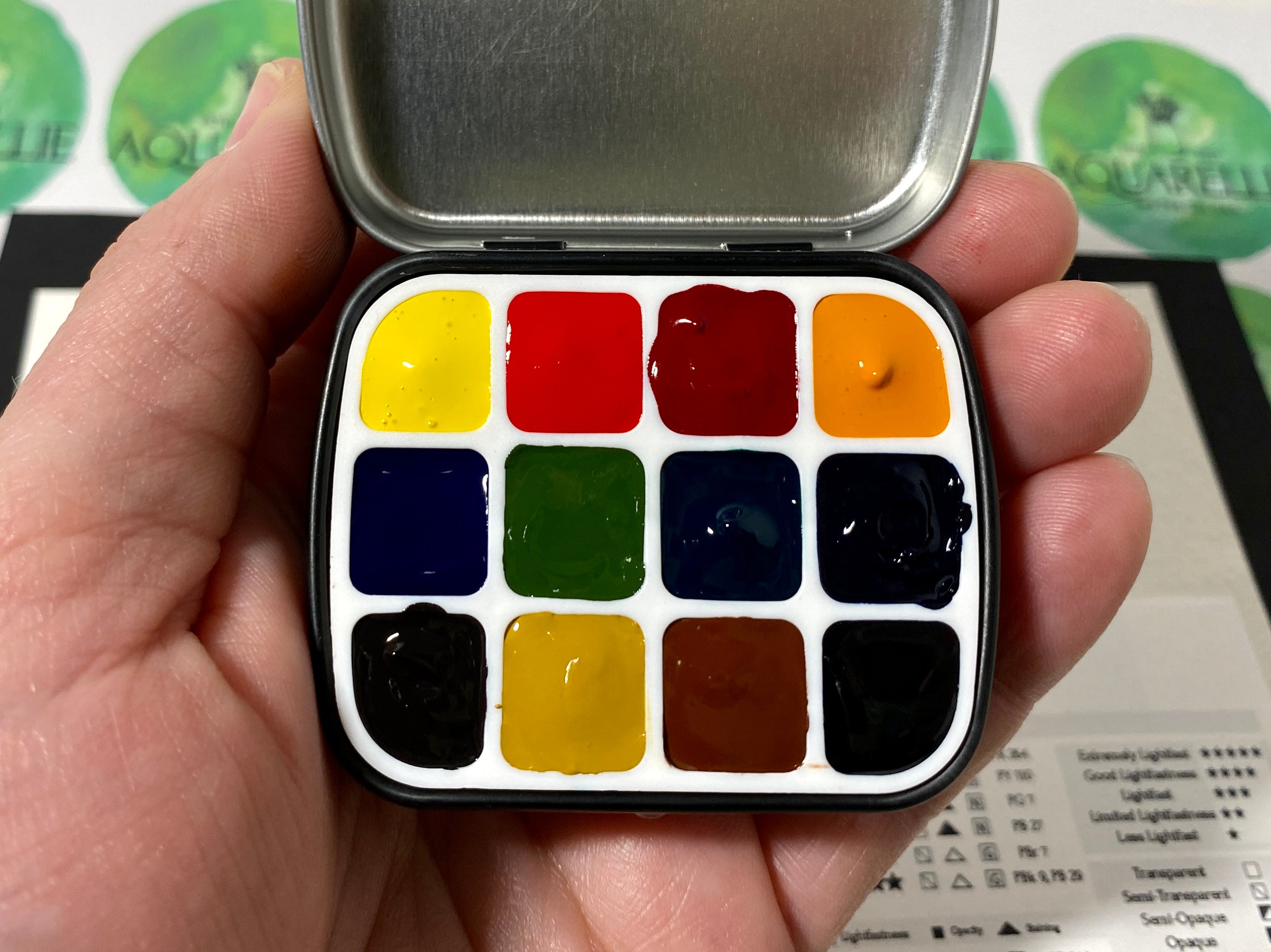 12 Mixing Colors M Graham Set, Mini Pocket Sized Travel Watercolor Palette,  Perfect Tin With Removable Magnetic Insert, Best Artist Gift 