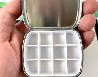 12 Wells: Watercolor Palette Mini Pocket Sized Tin With Removable Magnetic 3D Printed Insert For Watercolor Paints, DIY Travel Palette