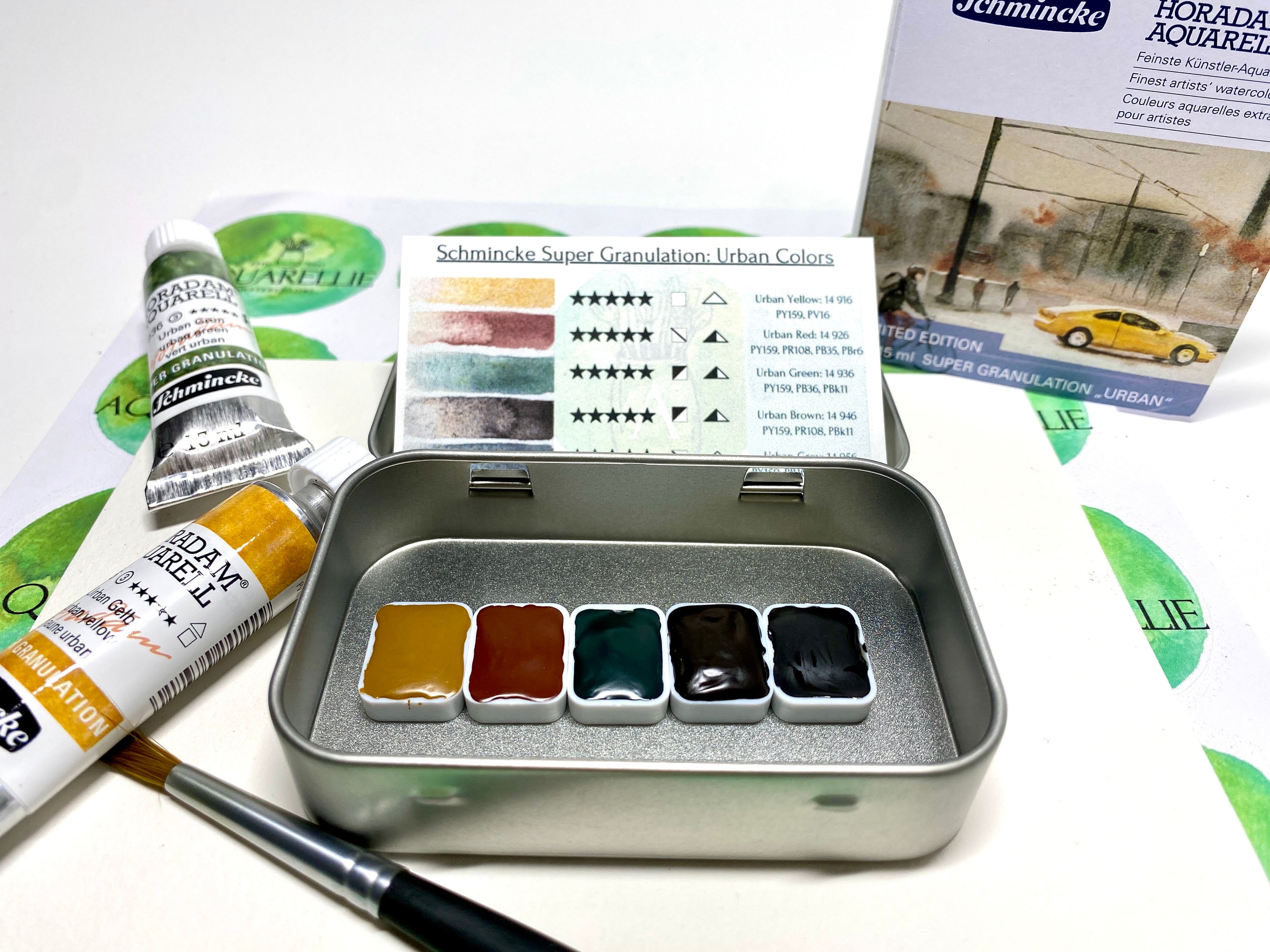 12 Mixing Colors M Graham Set, Mini Pocket Sized Travel Watercolor