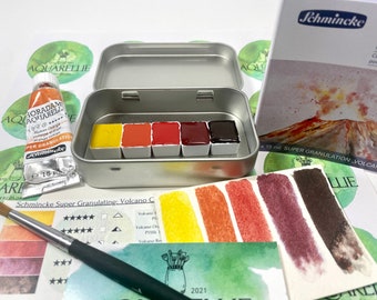 VOLCANO Schmincke Horadam Super Granulation Watercolor Paints, Sample Set in Metal Tin with Magnets, Limited Edition Colors, Artist Gift