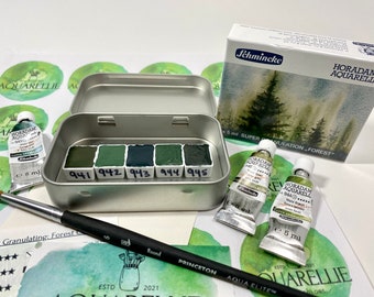 FOREST Schmincke Horadam Super Granulating Watercolor Paints, Sample Set in Metal Tin with Magnets, Limited Edition Colors, Artist Gift