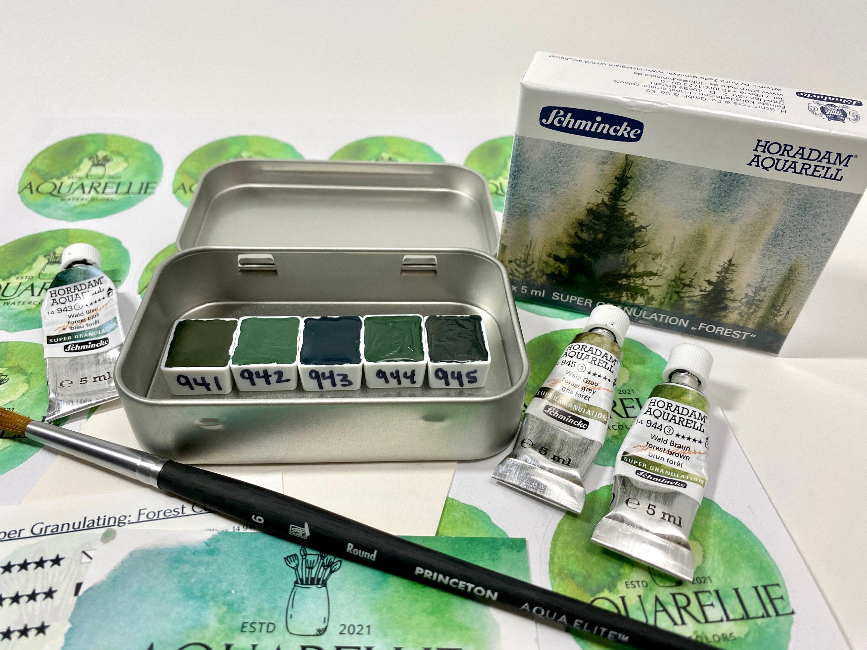 FOREST Schmincke Horadam Super Granulating Watercolor Paints, Sample Set in  Metal Tin With Magnets, Limited Edition Colors, Artist Gift 