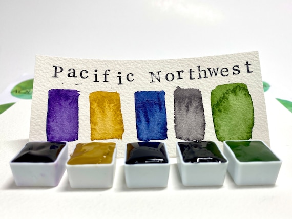 M. Graham Watercolor Paints Pacific Northwest Trial Set in Relaxing Colors,  Magnetic Half Pan Set Tin Palette, Primary & Convenience Colors 