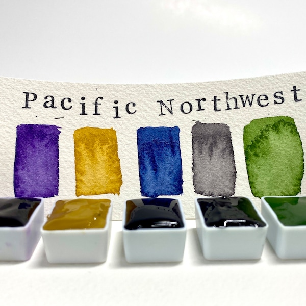 M. Graham Watercolor Paints Pacific Northwest Trial Set In Relaxing Colors, Magnetic Half Pan Set Tin Palette, Primary & Convenience Colors