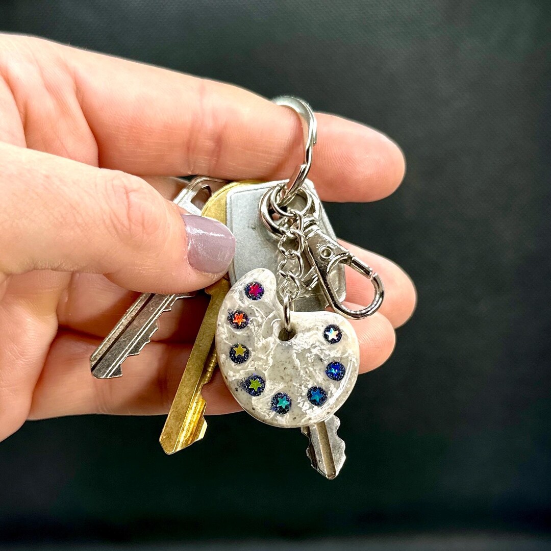 Handmade Artist Key Chain, One of A Kind Painter Gift, Natural Agate ...