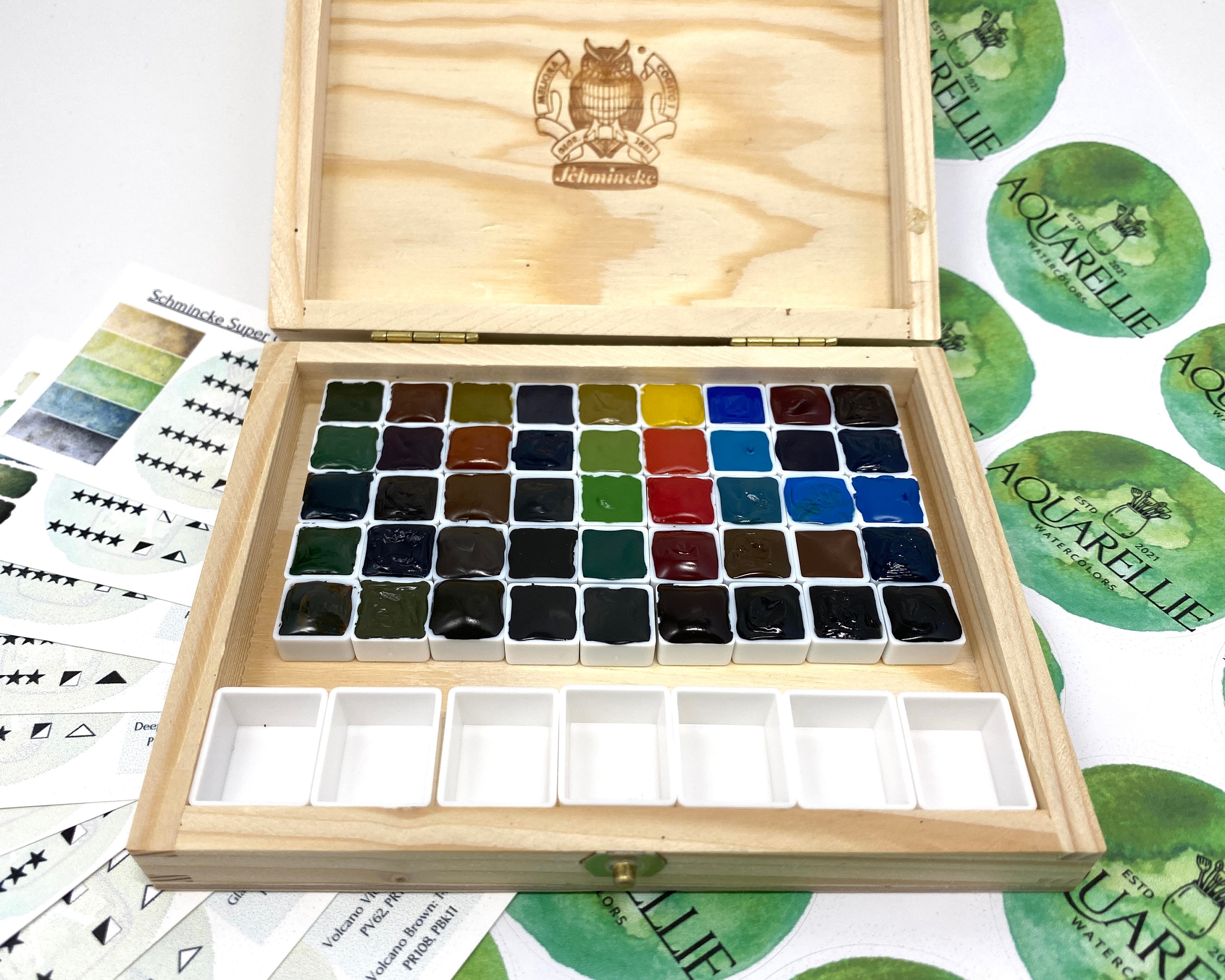 Complete Set of 50 Colors, Schmincke Limited Edition Super Granulating  Watercolor Paints, Artist Gift in Custom Magnetic Wood Box, 