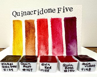 M. Graham Watercolor Paints Quinacridone Five Colors Trial Set, Magnetic Half Pan Set Metal Tin Travel Palette, Primary & Convenience Colors