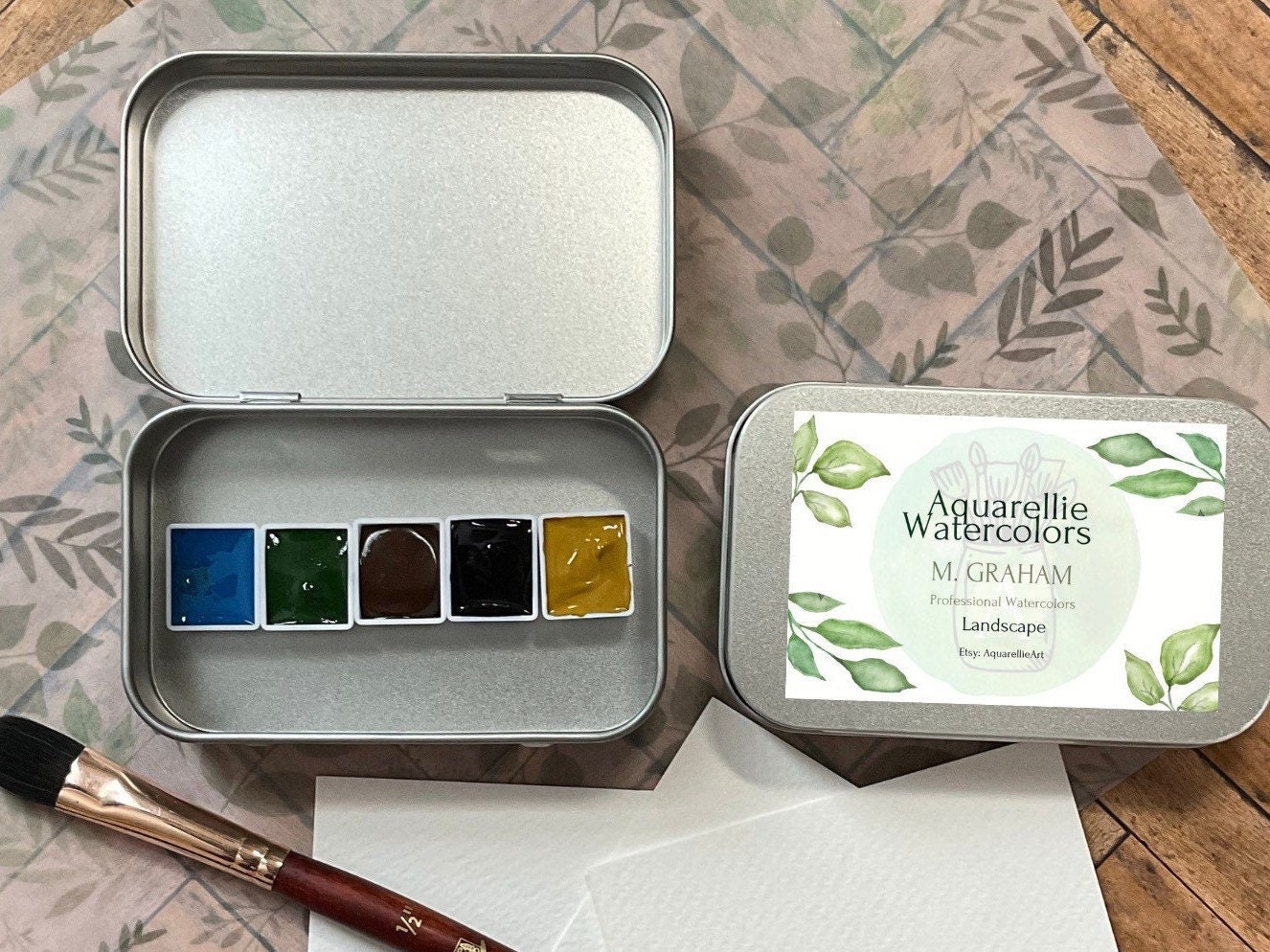 M. Graham Watercolor Paints Landscape Trial Set in Nature Colors, Magnetic  Half Pan Set in Metal Tin Palette, Primary and Convenience Colors 