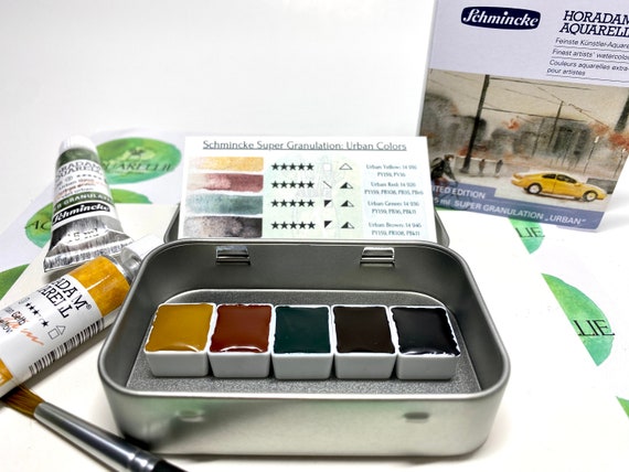 New: URBAN Schmincke Horadam Super Granulating Watercolor Paints, Sample Set  in Metal Tin With Magnets, Limited Edition Colors, Artist Gift 