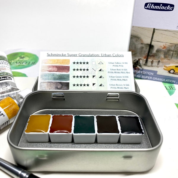 New: URBAN Schmincke Horadam Super Granulating Watercolor Paints, Sample Set in Metal Tin with Magnets, Limited Edition Colors, Artist Gift