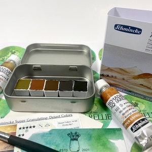 DESERT Schmincke Horadam Super Granulating Watercolor Paints, Sample Set in Metal Tin with Magnets, Limited Edition Colors, Artist Gift