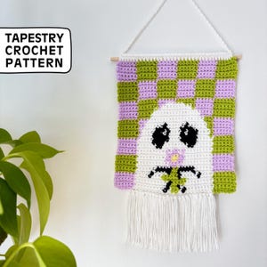 Pushing Daisies Ghost Tapestry Crochet Pattern, Wall Hanging