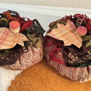 Two Halloween Pumpkins, Handmade Fall Thanksgiving Holiday Decor, Stuffed Pumpkins