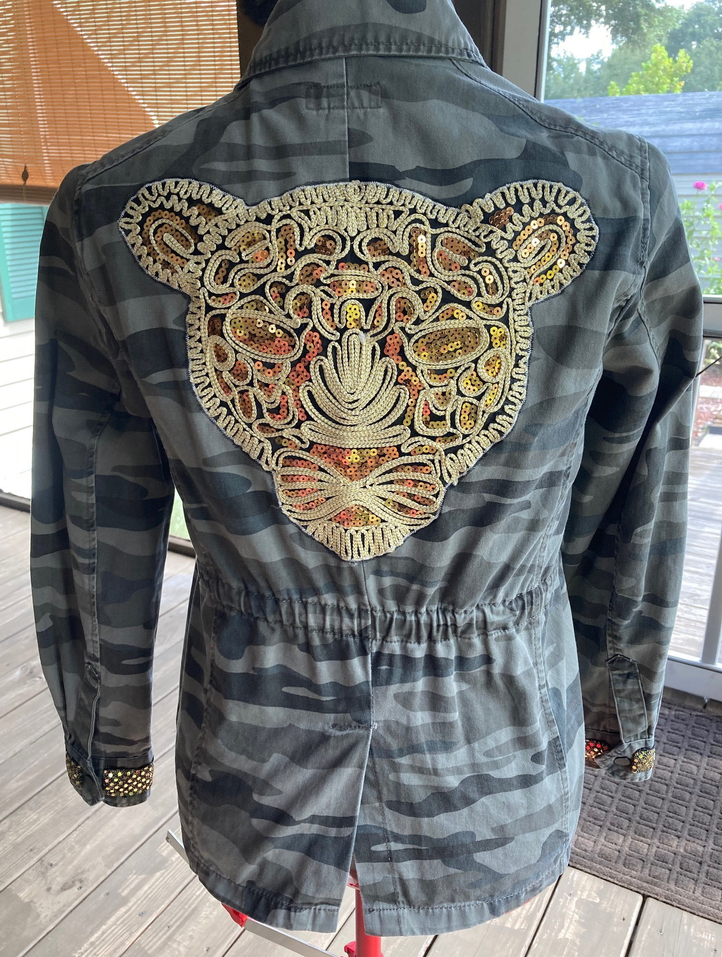 Embellished Camo Jacket Uniquely Adorned Upcycled Jacket, Shiny Sequin