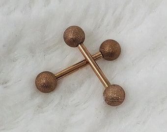 Set of Two Rose Gold Surgical Stainless Steel 14g Barbells with Frosted Steel Balls