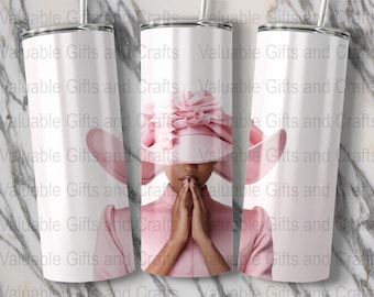 Church Lady in Pink Hat 20 oz Skinny Tumbler Sublimation Design Template Download PNG DIGITAL Tumbler wrap