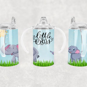 Little Boss with Elephant Digital Design, Sublimation 12 oz Straight Sided Kids Sippy Cup, PNG Sublimation, Sippy Cup Sublimation